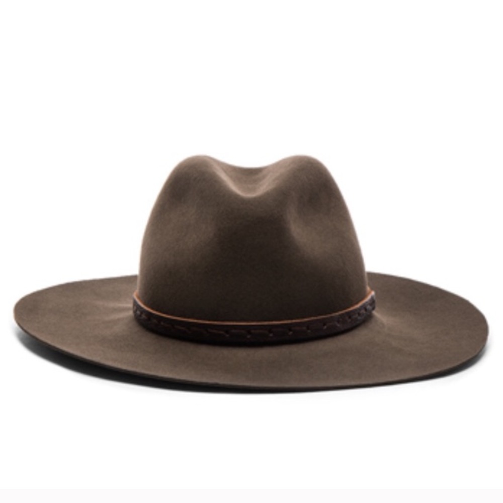 RAG & BONE Floppy Dark Brown Hat Leather Trim
